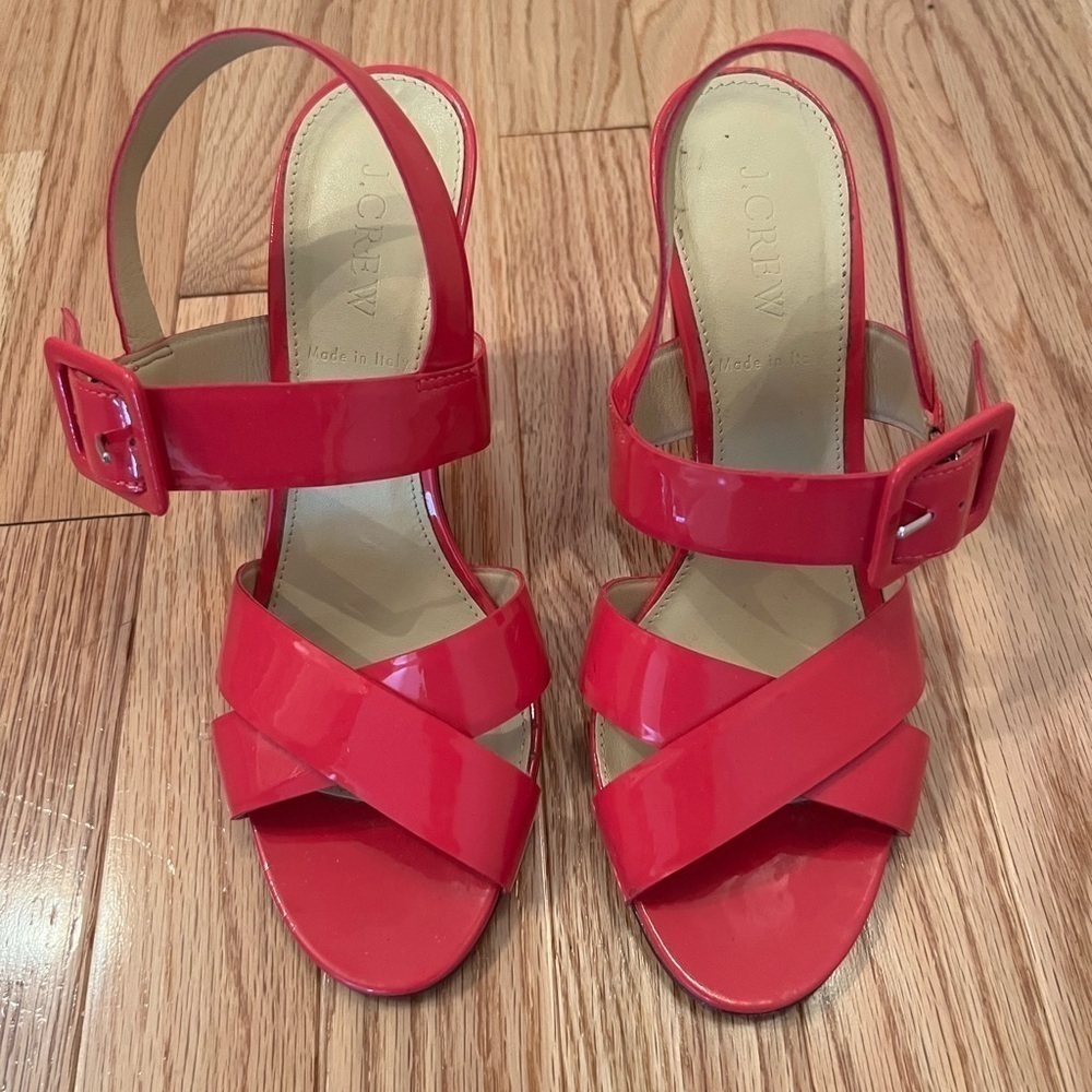 J. Crew Hot Pink Patent Slingback Sandals with Buckle